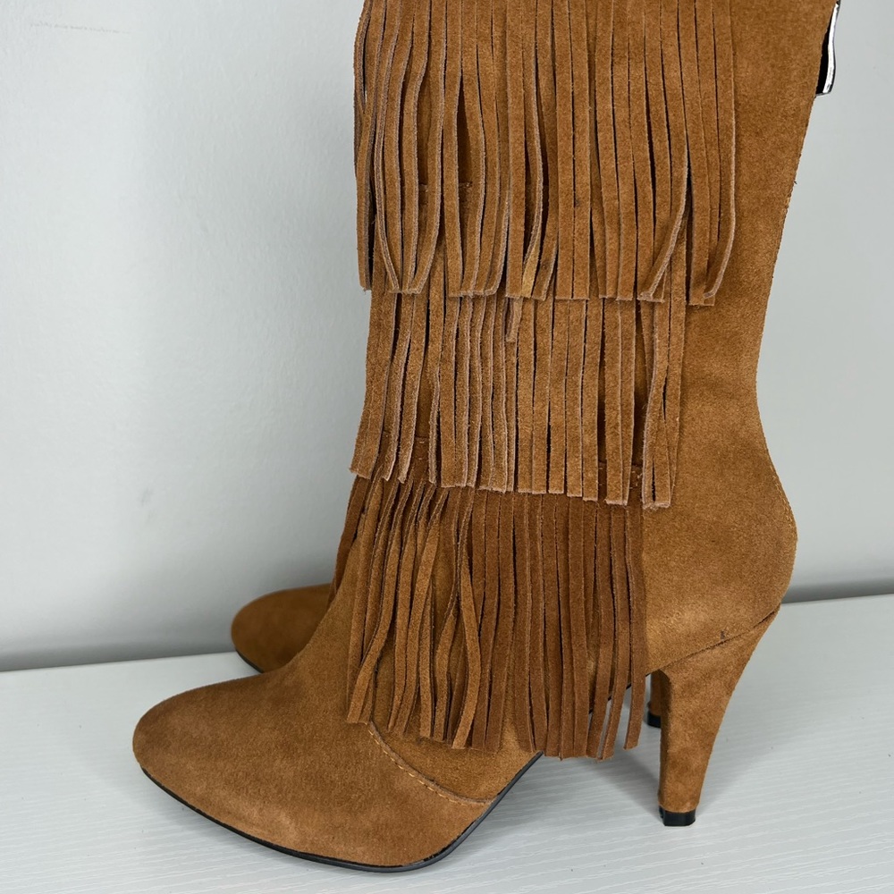 NEW Catherine Malandrino suede leather fringe heeled stiletto boots/festival. - Picture 3 of 14